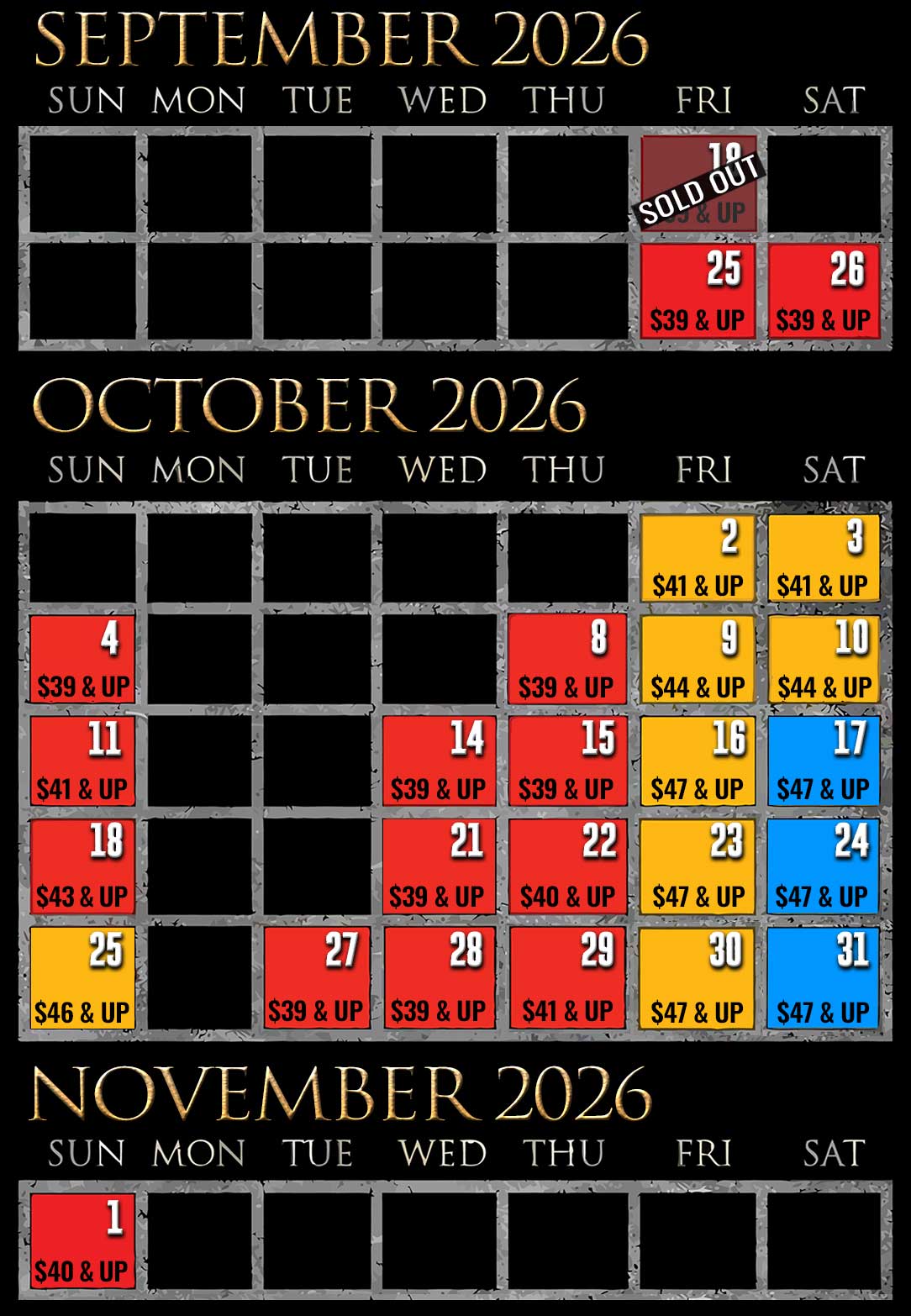 17th Door 2026 Ticket Calendar